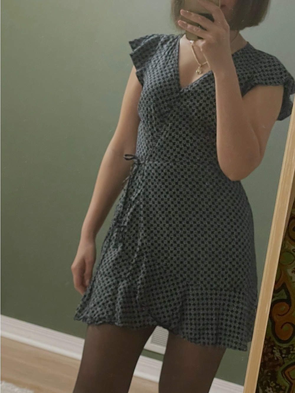 Floral Wrap-Style Short Dress black